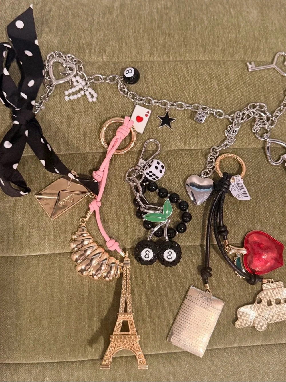 Urban Outfitters Pink, Black, Red Charm Keychain Set 4 bag charms